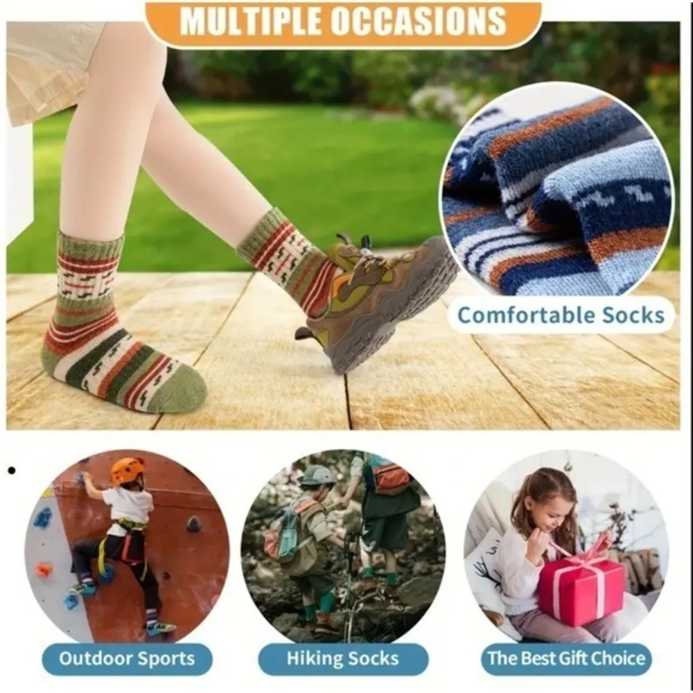 Merino Wool Thermal Thick Warm Cozy Winter Socks 8-12‎ Boys Retro Striped Soft